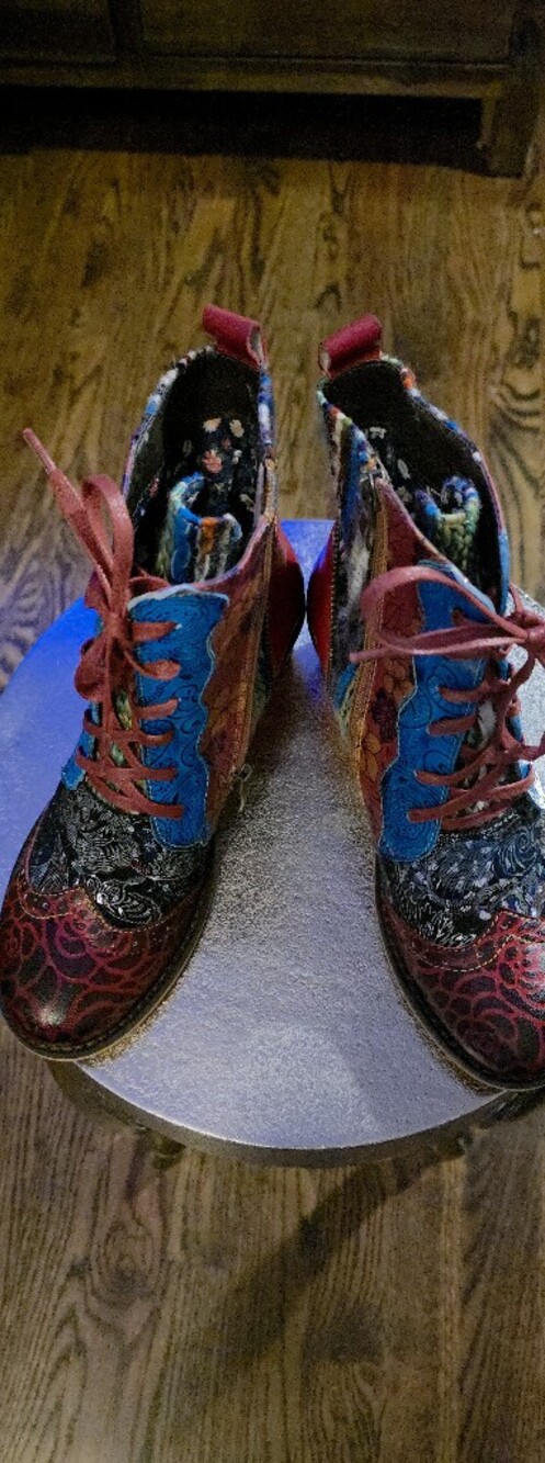 Serengeti Leather/Sweater Multicolor Floral Lace-Up Ankle Boots